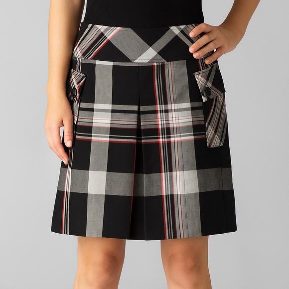 Loft eindowpane plaid pleated front A Line short skirt cargo pockets Size 6 - Picture 1 of 16